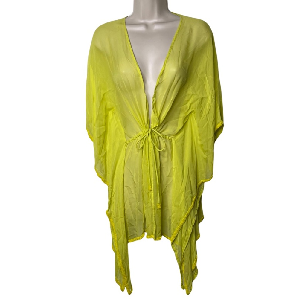 Calypso St. Barth 100% silk yellow beach swim cover up beaded hem one size